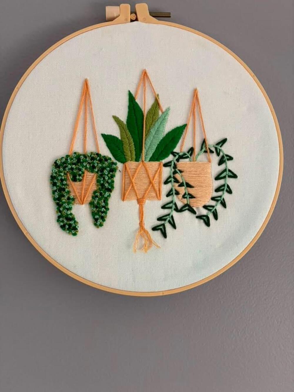 Hanging Plants Embroidery Hoop | Plant Lover Wall Décor | Handmade Botanical Fib
